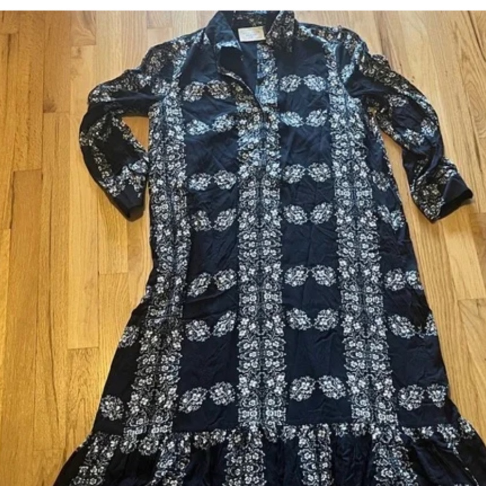 Tuckernuck Hyacinth House Navy Floral Miller Maxi Shirt Dress Sz M